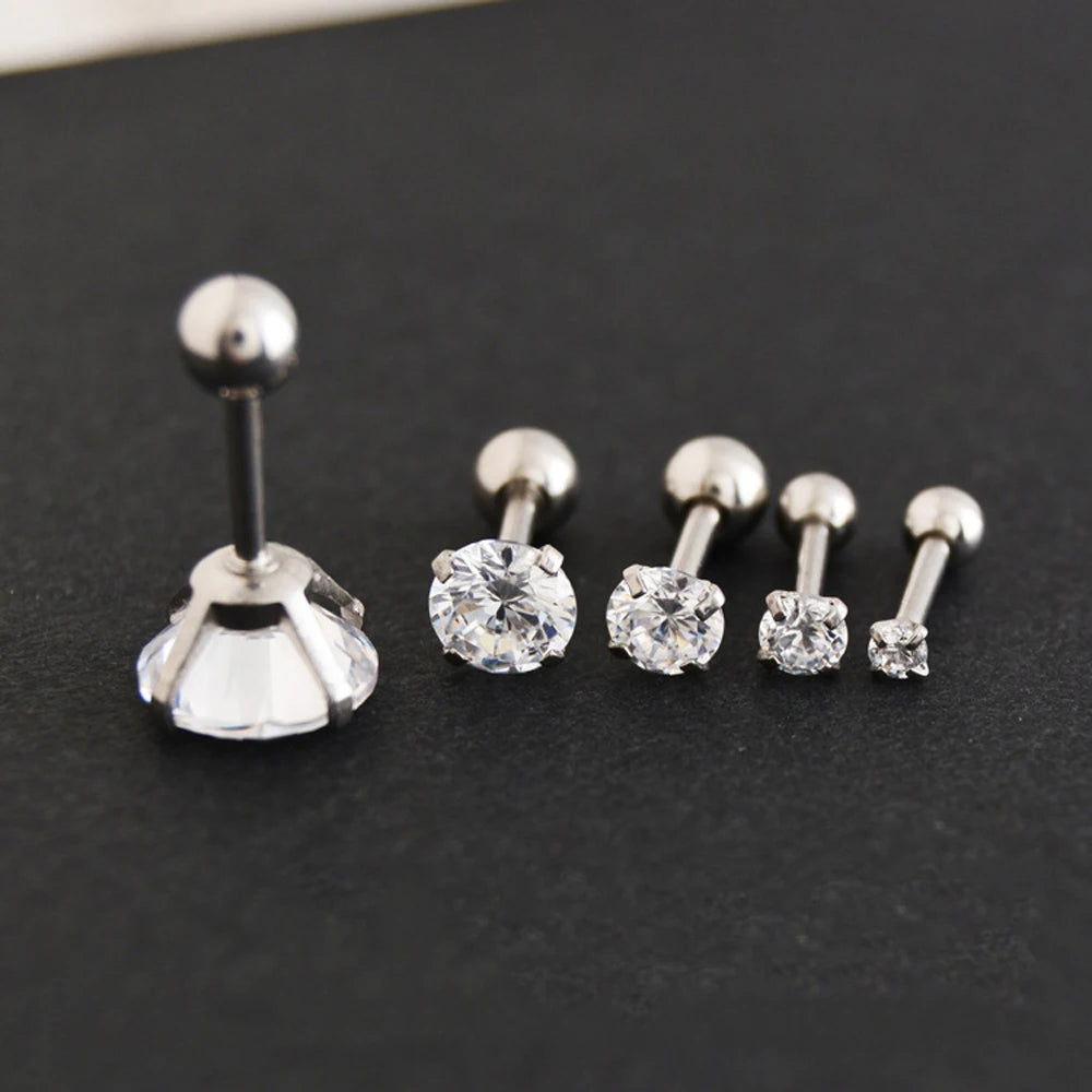 1 Pair Classic Stainless Stee Stud Earrings For Women CZ Zircon Ear Piercing Surgical Steel Ear Jewelry for Men Boys Women Girls