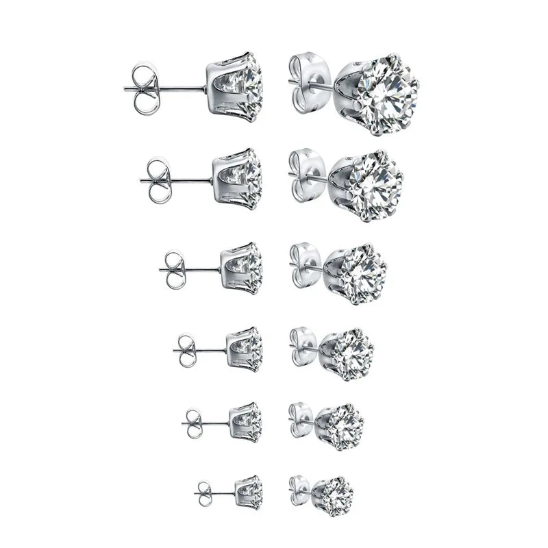 1 Pair Classic Stainless Stee Stud Earrings For Women CZ Zircon Ear Piercing Surgical Steel Ear Jewelry for Men Boys Women Girls