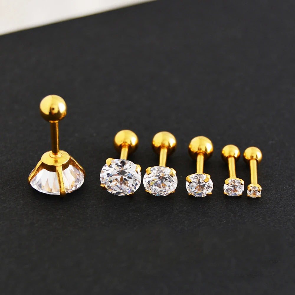 1 Pair Classic Stainless Stee Stud Earrings For Women CZ Zircon Ear Piercing Surgical Steel Ear Jewelry for Men Boys Women Girls