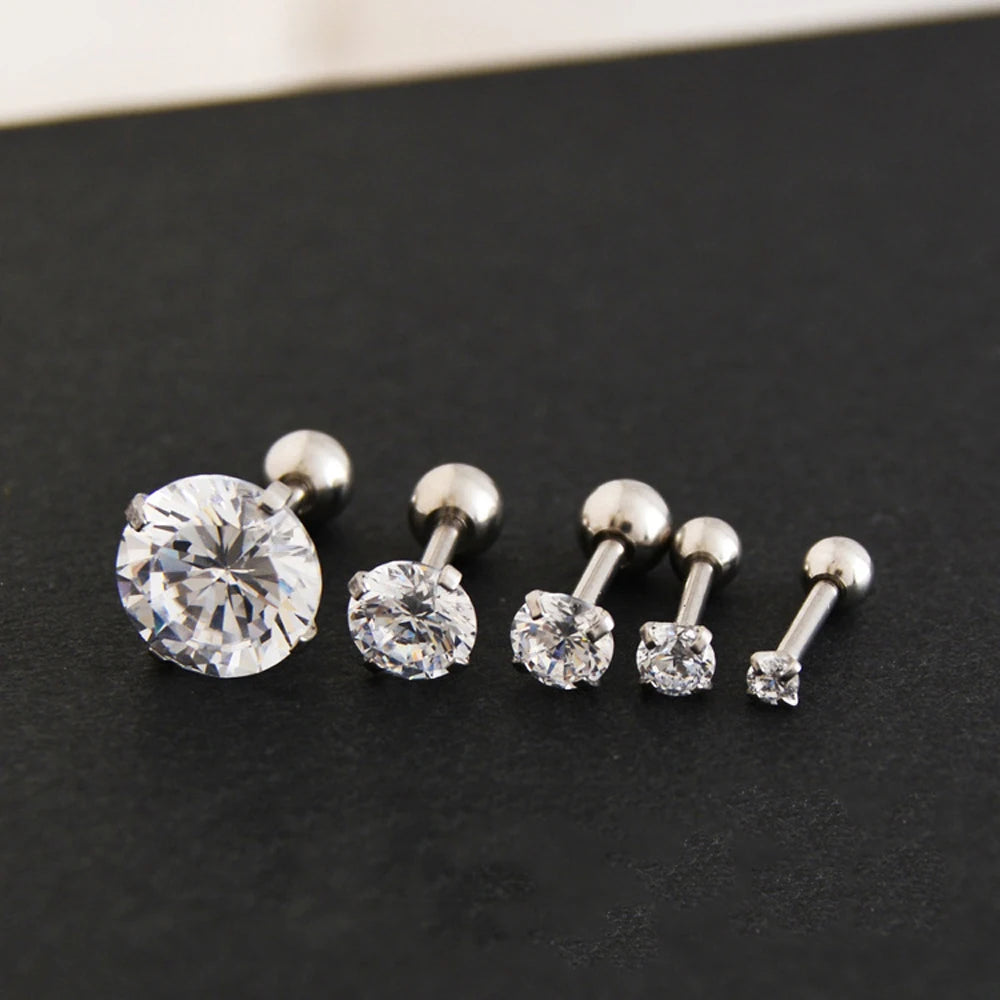 1 Pair Classic Stainless Stee Stud Earrings For Women CZ Zircon Ear Piercing Surgical Steel Ear Jewelry for Men Boys Women Girls