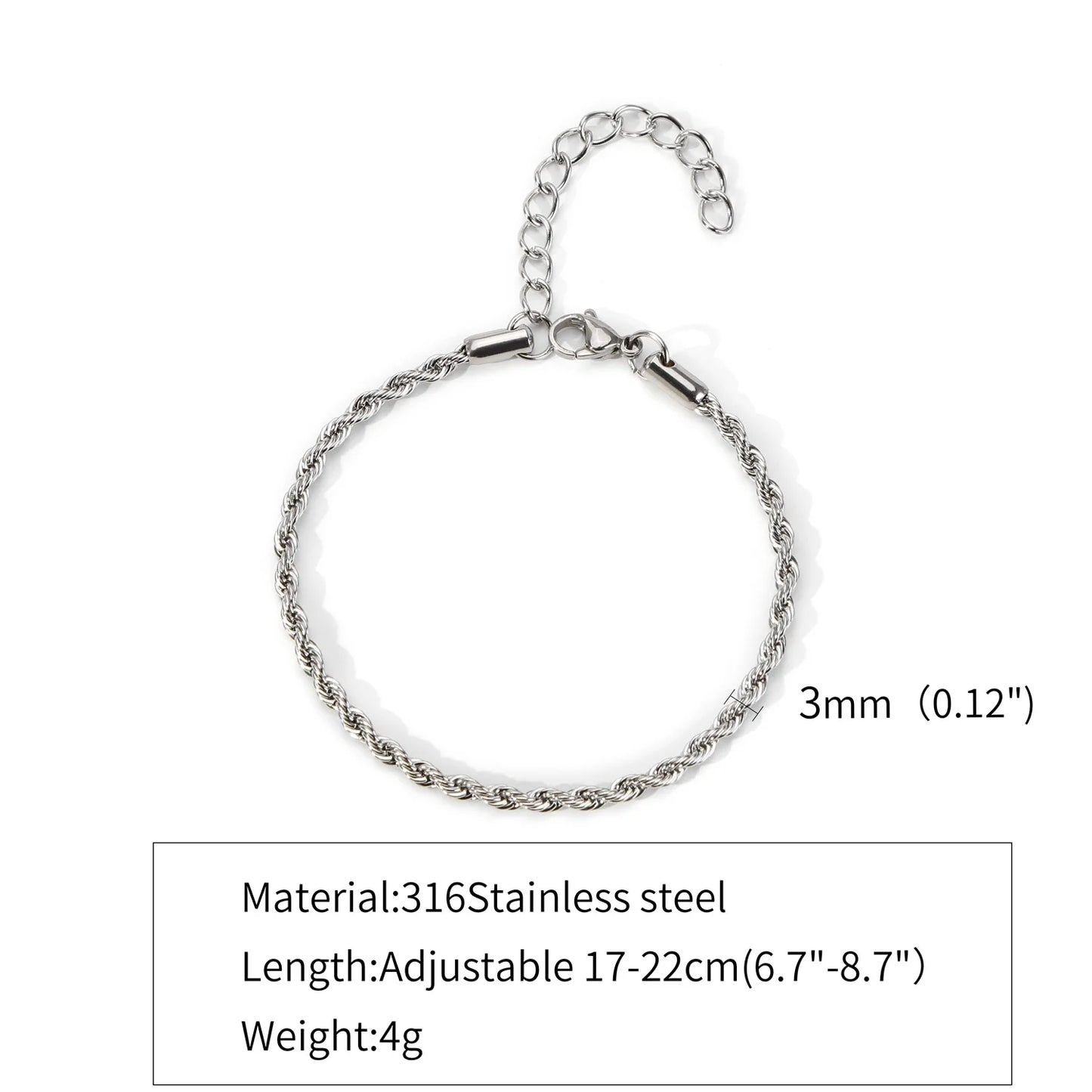 Simple Silver Color Stainless Steel Twist Chain Bracelet For Men Hip Hop Jewelry Women Adjustable Bracelet Party Accessories