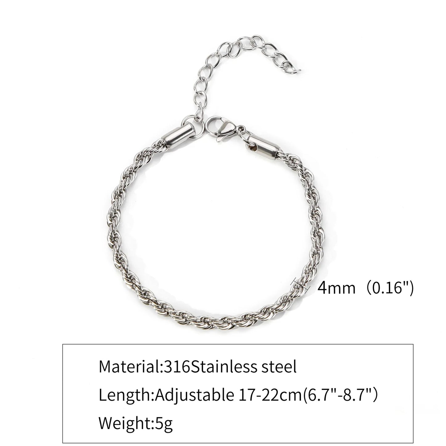 Simple Silver Color Stainless Steel Twist Chain Bracelet For Men Hip Hop Jewelry Women Adjustable Bracelet Party Accessories