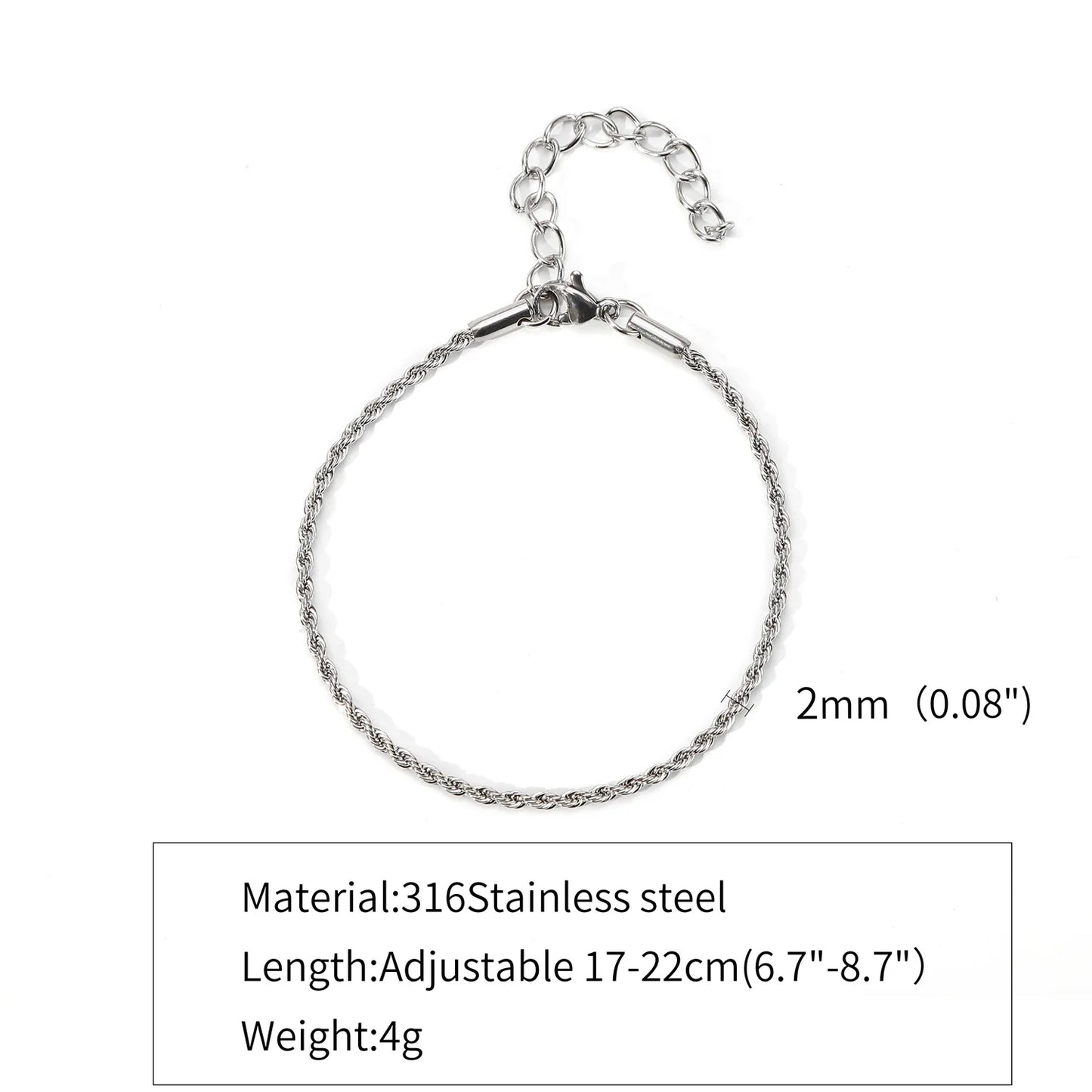 Simple Silver Color Stainless Steel Twist Chain Bracelet For Men Hip Hop Jewelry Women Adjustable Bracelet Party Accessories